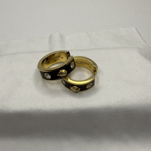 Kurt Geiger London Gold & Black Hoop Earrings with Crystal Accents - Picture 4 of 6